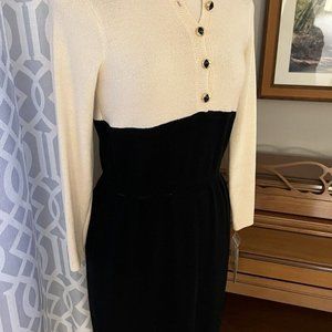 ST JOHN Santana Knit Long Sleeve Dress, Cream, Black, Sz 6 NEW